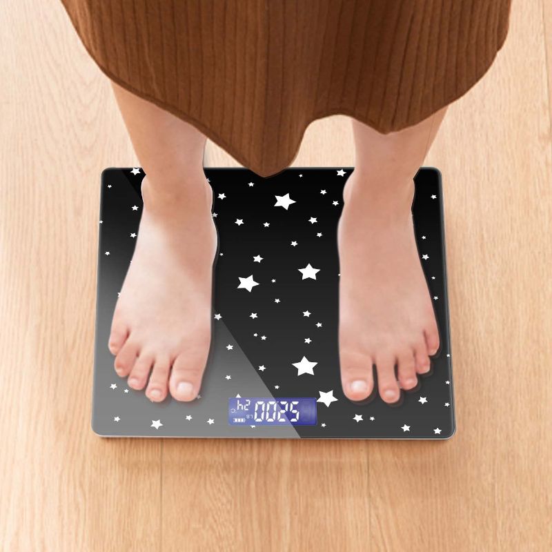 Photo 2 of Weight Scale Digital Bathroom Scale Scale for Body Weight 400 lbs Personalized Digital Scale with Backlit Display Easy Read(Battery Not Included) - Black and White Stars
