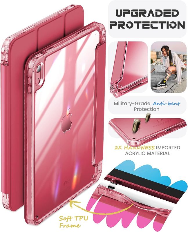 Photo 4 of INFILAND Compatible with iPad 10th Generation Case 2022, iPad Case 10th Generation 10.9 Inch, Full Crystal Clear [ Anti-Yellowing ] with Special Slot for Pencil & Charging Adapter, Rose Pink
