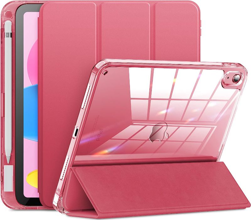Photo 1 of INFILAND Compatible with iPad 10th Generation Case 2022, iPad Case 10th Generation 10.9 Inch, Full Crystal Clear [ Anti-Yellowing ] with Special Slot for Pencil & Charging Adapter, Rose Pink
