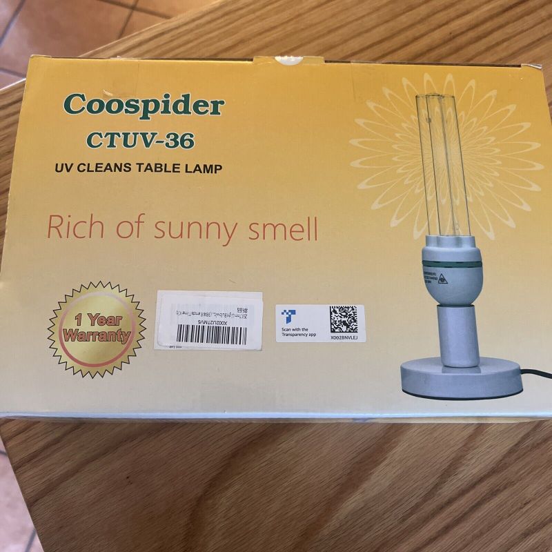 Photo 1 of New Coospider CTUV-36 Purifier UV CLEANING TABLE LAMP w/Remote Covers 600 Sq Ft
