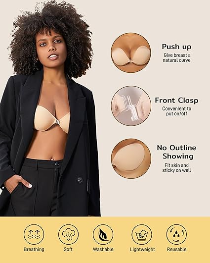 Photo 4 of Niidor Adhesive Bra Strapless Sticky Invisible Push up Silicone Bra for Backless Dress with Nipple Covers
