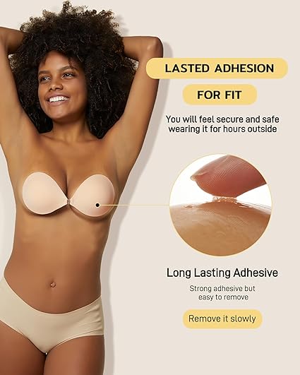 Photo 2 of Niidor Adhesive Bra Strapless Sticky Invisible Push up Silicone Bra for Backless Dress with Nipple Covers
