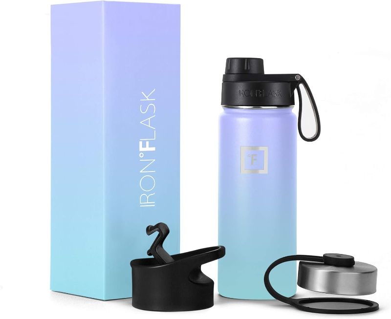 Photo 1 of IRON °FLASK Sports Water Bottle - 22 Oz 3 Lids (Wide Spout Lid), Leak Proof - Stainless Steel Gym & Sport Bottles for Men, Women & Kids - Double Walled, Insulated Thermos, Metal Canteen (Cotton Candy 22oz)
