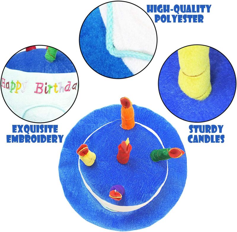 Photo 1 of Novelty Place Blue Plush Happy Birthday Cake Hat - Unisex Adult Size Fancy Dress Party Hats - Perfect as Party Favors, Costume Accessories - Cake & 5...
