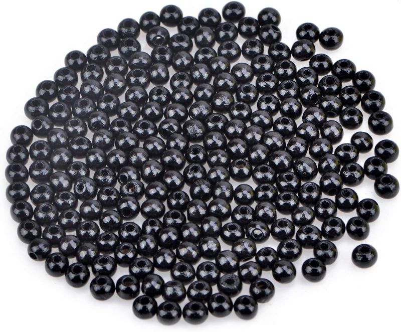 Photo 1 of AD Beads Wood Spacer Loose Wooden Craft Beads Big Hole Beads Assorted for Necklace Bracelet Craft Making Decoration (100pcs, Black)
