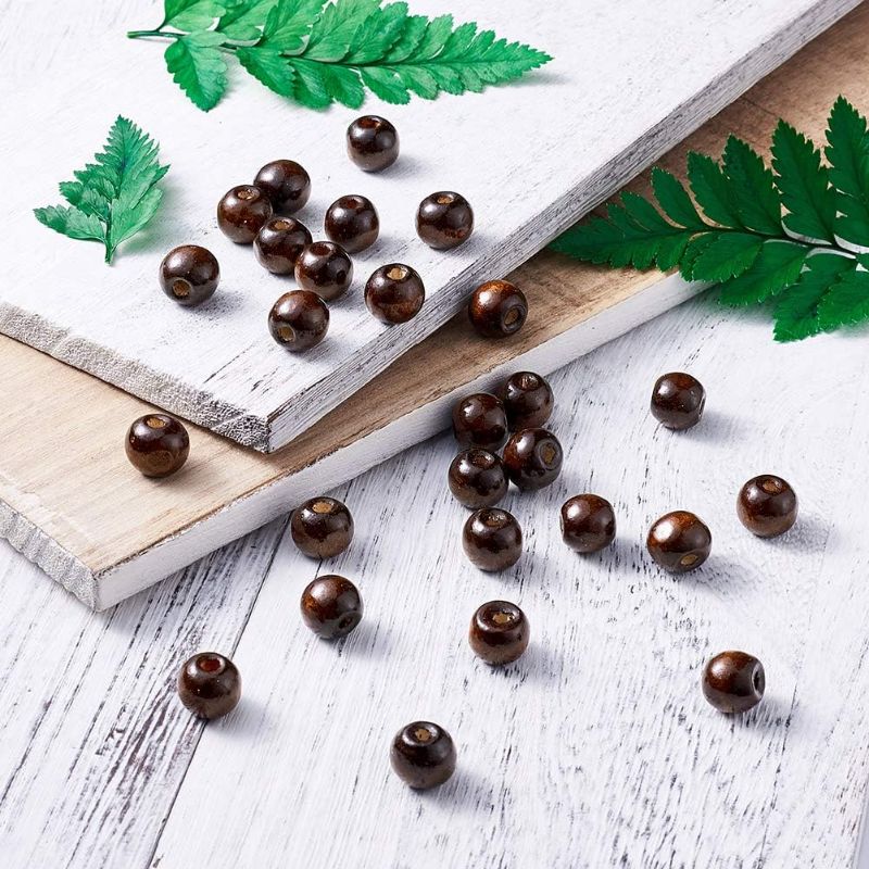 Photo 2 of AD Beads Wood Spacer Loose Wooden Craft Beads Big Hole Beads Assorted for Necklace Bracelet Craft Making Decoration (100pcs, Brown)
