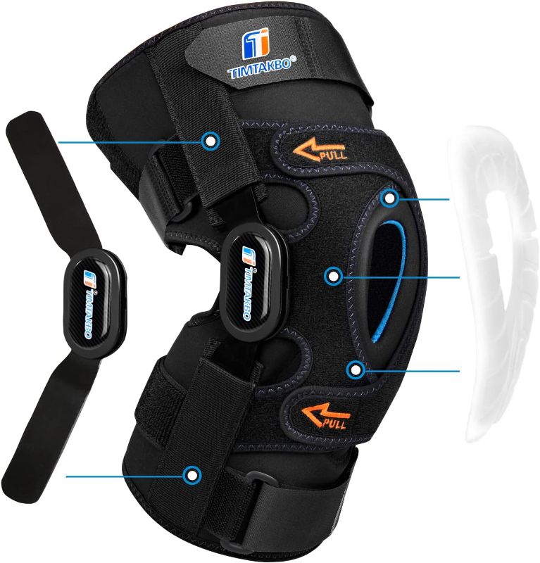 Photo 1 of T TIMTAKBO Hinged Knee Brace for Knee Pain Relieve,GEL Patella Support with Removable Dual Side Stabilizers,Knee Support for Meniscus Tear,Relieves ACL,Arthritis(M fit Upper 18-19.5"/Lower 14-16")
