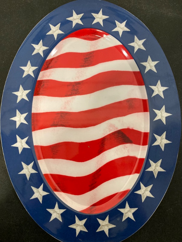 Photo 1 of Big 4th of July Plate , American Flag Patriotic Plastic Reusable Picnic Snacks Oval Dinner Plate for 4th of July Independence Memorial Veterans Day 
