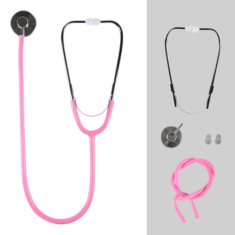 Photo 2 of MorTime Dual Head Stethoscope, Real Working Stethoscope for Kids Cosplay, Educational Equipment, Pink (1 pc)
