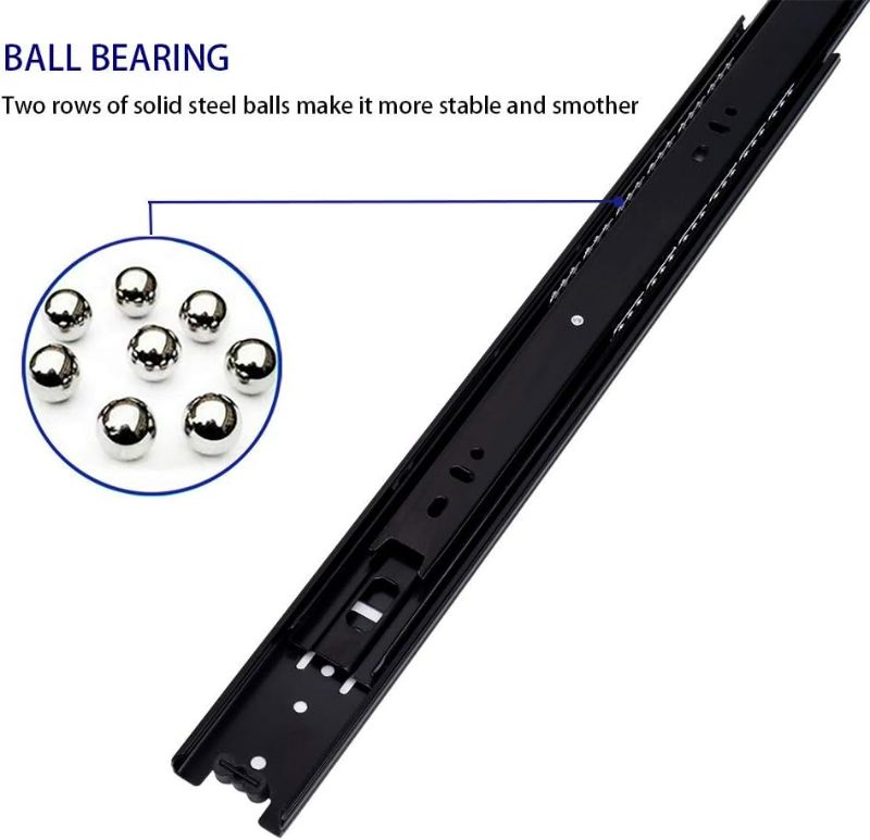 Photo 2 of Black 1 Pair of 22 Inch Hardware 3-Section Full Extension Ball Bearing Side Mount Black Drawer Slides,100 LB Capacity Drawer Slide
