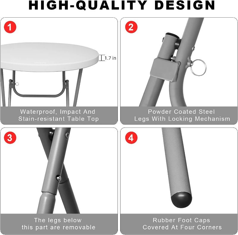 Photo 1 of Byliable 32in Cocktail Table High Top Folding Table, Portable Bar Height Folding Table Round with Removable Legs, Indoor Outdoor Banquet Table for Parties, Commercial, Speech- Granite Black
