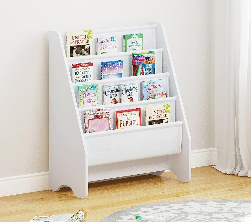 Photo 1 of UTEX Kids Sling Bookshelf, Kids Bookshelf with Organizer, Kids Magazine Rack - Book Rack for Kids,Book Organizer (White)/  TOP ITEM HAS MINOR DAMAGE / MAY BE MISSING PARTS & OTHER MINOR DAMAGE
