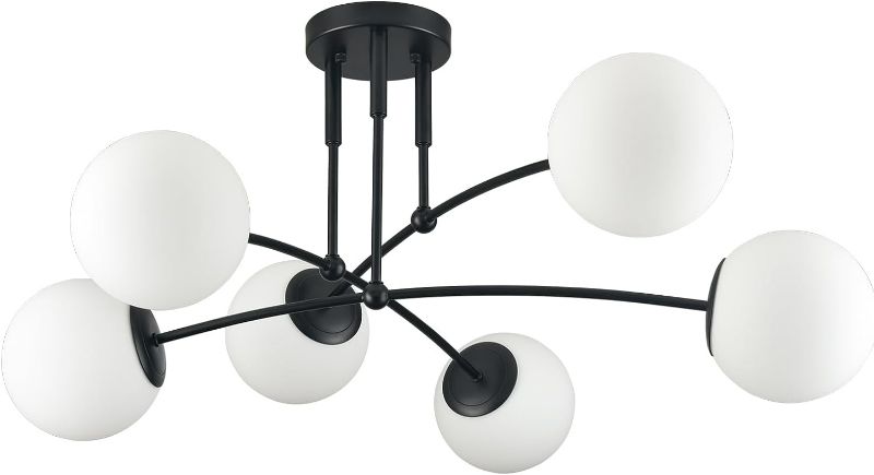 Photo 1 of CLAXY Semi Flush Mount Ceiling Light 6-Light Black Ceiling Light Fixture with Opal Glass Globe Sputnik Chandelier for Bedroom Dining Room Living Room/ COULD BE MISSING PARTS
