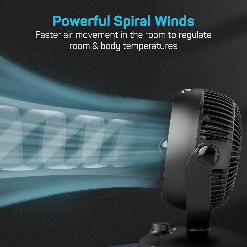Photo 2 of Dr. Prepare Air Circulator Fan for Bedroom, 8” Quiet Desk Fan, 70° Auto-Oscillating Vortex Fan, Efficient Cooling & Circulation Fan, 3 Speeds, 100° Adjustable Tilt, Portable for Home, Office, RV