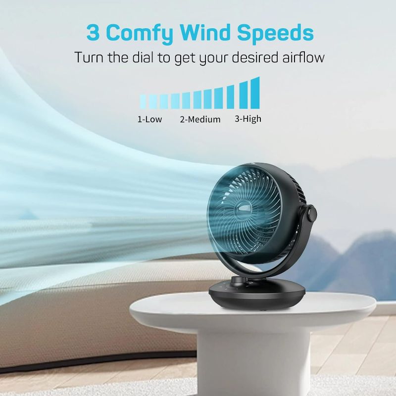 Photo 4 of Dr. Prepare Air Circulator Fan for Bedroom, 8” Quiet Desk Fan, 70° Auto-Oscillating Vortex Fan, Efficient Cooling & Circulation Fan, 3 Speeds, 100° Adjustable Tilt, Portable for Home, Office, RV