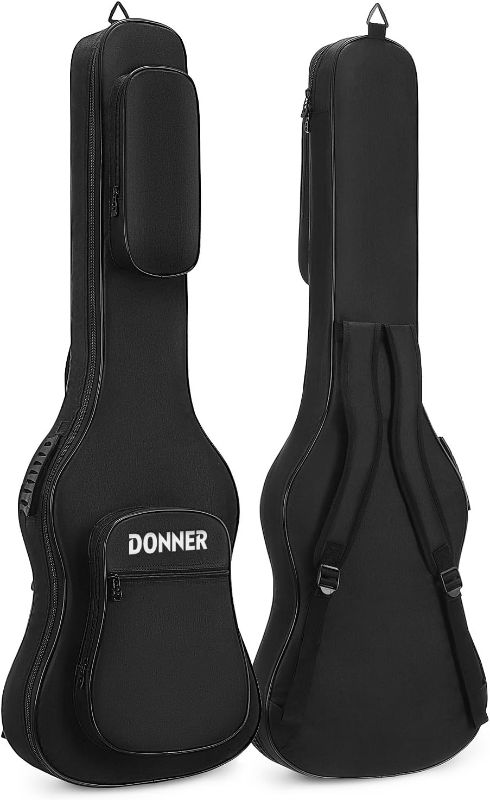 Photo 1 of Donner 47 Inch Bass Guitar Case, 0.4 Inch Thick Padding Sponge 600D Ripstop Waterproof Nylon Soft Electric Bass Guitar Gig Bag with 3 Pockets and Back Hanger Loop, Black
