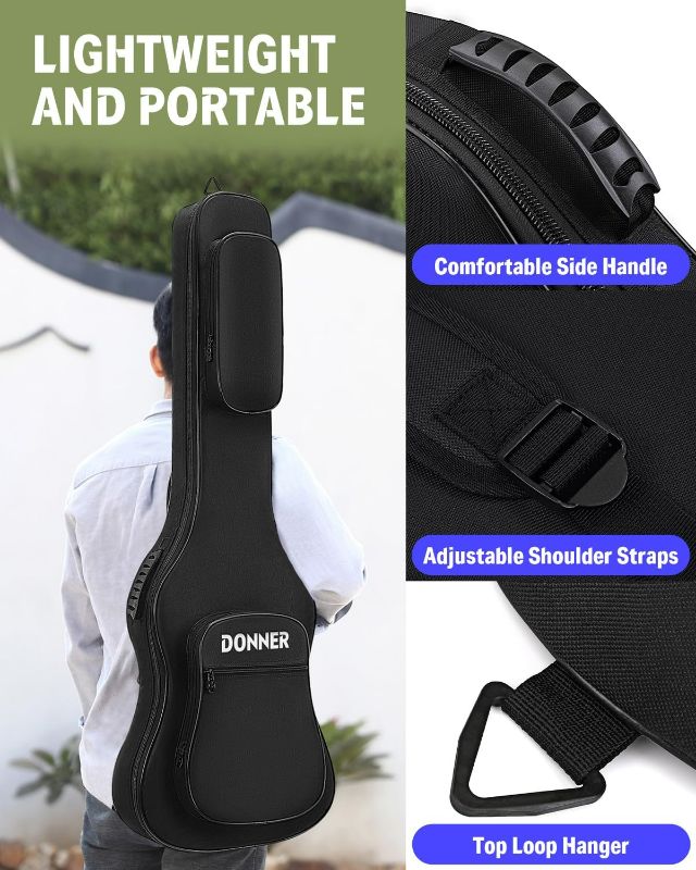 Photo 4 of Donner 47 Inch Bass Guitar Case, 0.4 Inch Thick Padding Sponge 600D Ripstop Waterproof Nylon Soft Electric Bass Guitar Gig Bag with 3 Pockets and Back Hanger Loop, Black
