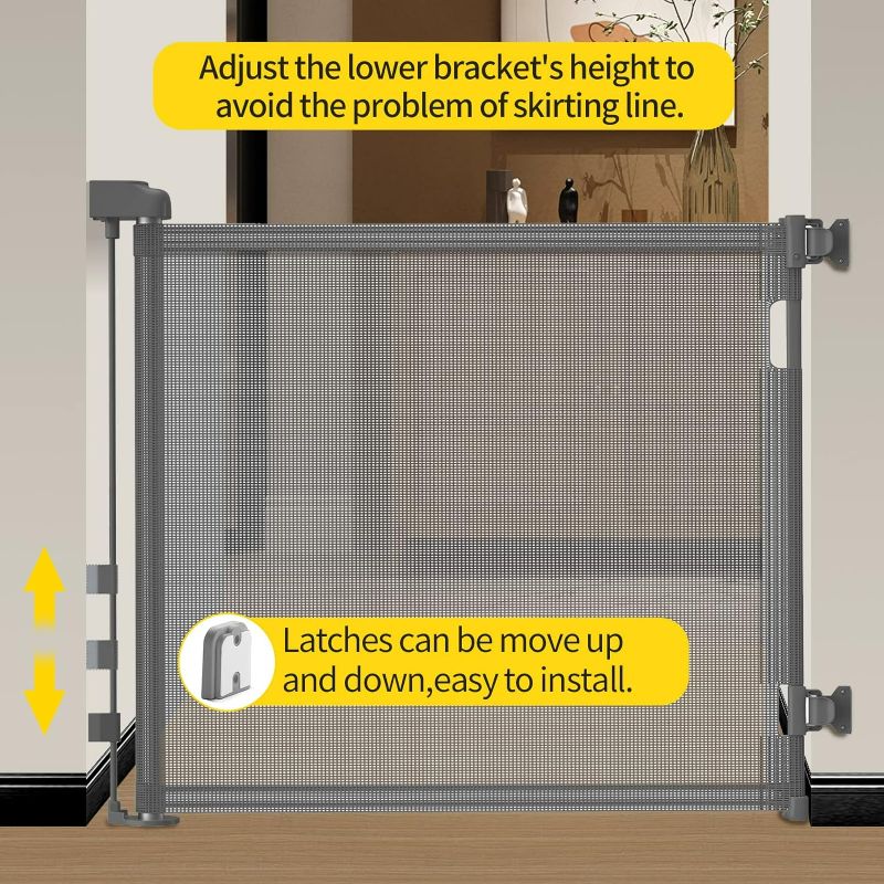 Photo 3 of Punch-Free Install Retractable Baby Gate, Mesh Baby Gate or Mesh Dog Gate,33" Tall,Extends up to 55" Wide,Child Safety Gate for Doorways, Stairs, Hallways, Indoor/Outdoor?Grey,33"x55"
