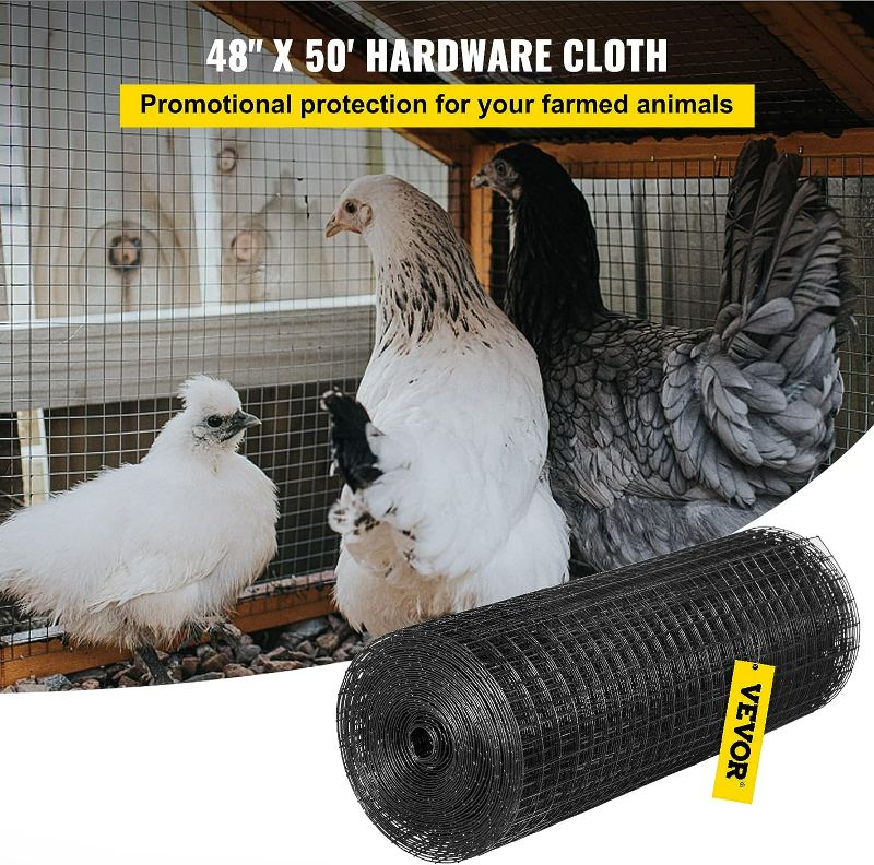 Photo 2 of VEVOR Hardware Cloth, 48" x 50' & 1"x1" Mesh Size, Galvanized Steel Vinyl Coated 16 Gauge Chicken Wire Fencing w/A Cutting Plier & A Pair of Fabric Gloves, for Garden Fencing & Pet Enclosures, Black
