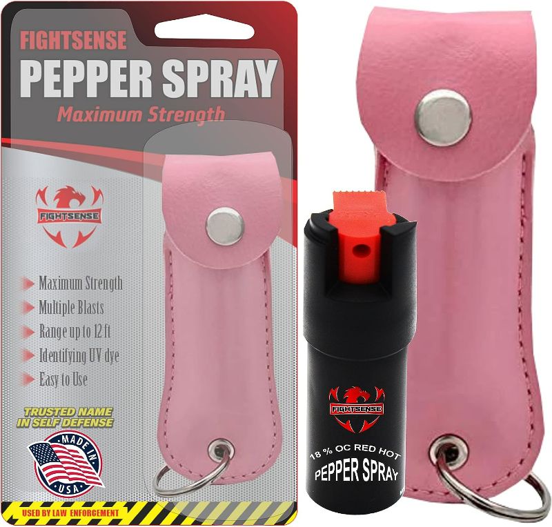 Photo 1 of FIGHTSENSE Self Defense Pepper Spray - 1/2 oz Compact Size Maximum Strength Police Grade Formula Best Self Defense Tool for Women W/Leather Pouch Keychain
