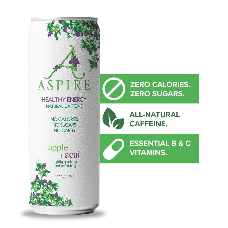 Photo 2 of Aspire Healthy Energy, Calorie Burning, Zero Calorie, Zero Sugar Drink 4 Pack Apple Acai
