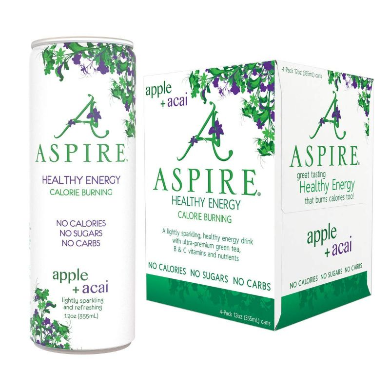 Photo 1 of Aspire Healthy Energy, Calorie Burning, Zero Calorie, Zero Sugar Drink 4 Pack Apple Acai

