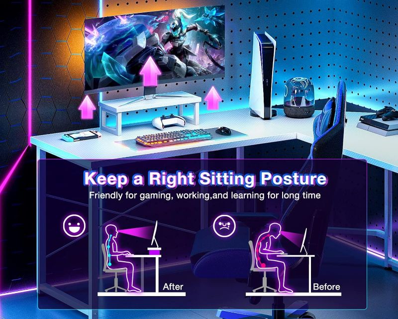 Photo 3 of ODK L Shaped Gaming Desk, 51 Inch Computer Desk with Monitor Stand, PC Gaming Desk, Corner Desk Table for Home Office Sturdy Writing Workstation, White-  ITEM IS NEW BUT MAY BE MISSING PARTS/ HAS MINOR DAMAGE/ SMALL CHIP