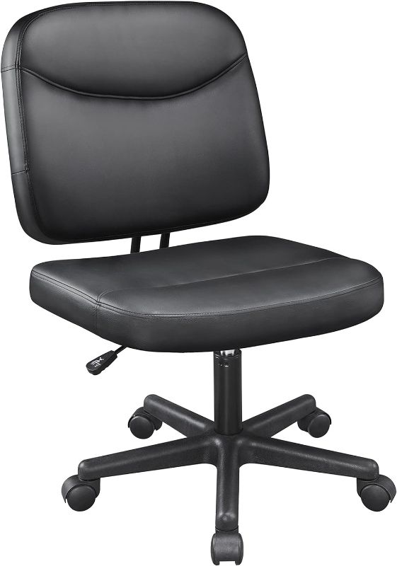Photo 1 of Black Armless Office Chair Ergonomic Desk Chair Low Back PU Leather Adjustable Swivel Chair Computer Task Chair, Black/ MAY BE MISSING PARTS        