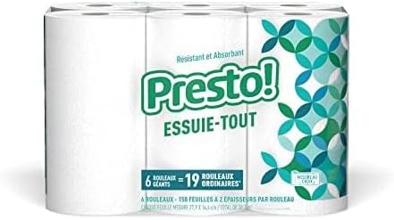 Photo 2 of Amazon Brand - Presto! Flex-a-Size Paper Towels, 158 Sheet Huge roll, 6 Rolls, Equivalent to 19 Regular Rolls, White
