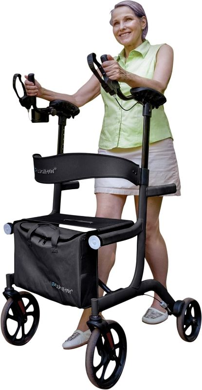 Photo 1 of UPWalker Premium Lite The Original Upright Walker – Fully Assembled ISO Certified Adjustable Stand-Up Rollator Walker with Seat, Armrest, Backrest for Seniors (Dark Luster Silver)- ITEM IKS NEW BUT BOX HAS BEEN OPENED / MAY BE MISSING PARTS