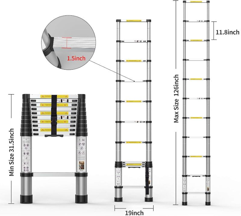 Photo 2 of BOWEITI Telescoping Extension Ladder, 16.5FT Telescoping A Frame Ladder with Balance Bar and Movable Wheel,Household Use Folding Ladder,Multi-Purpose Collapsible Ladder for Outdoor Work/ ITEM IS NEW BUT MAY BE MISSING PARTS
