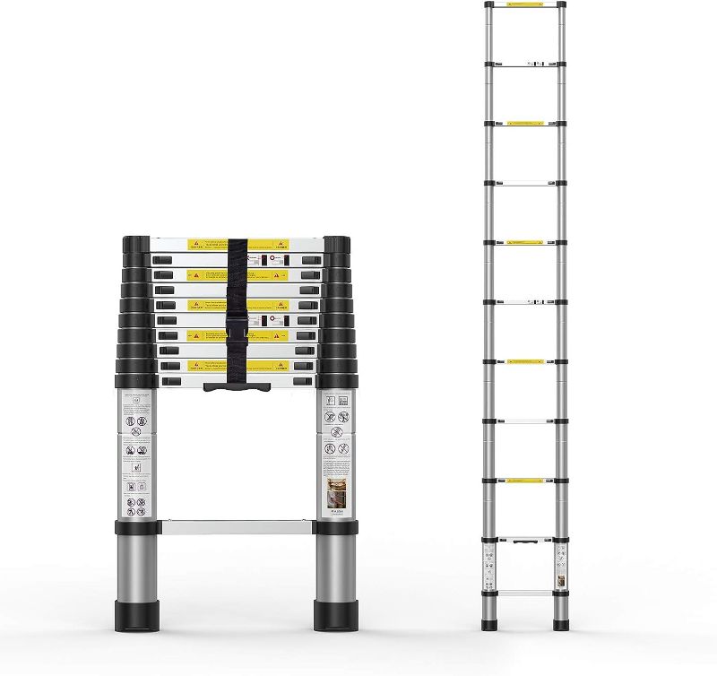 Photo 1 of BOWEITI Telescoping Extension Ladder, 16.5FT Telescoping A Frame Ladder with Balance Bar and Movable Wheel,Household Use Folding Ladder,Multi-Purpose Collapsible Ladder for Outdoor Work/ ITEM IS NEW BUT MAY BE MISSING PARTS
