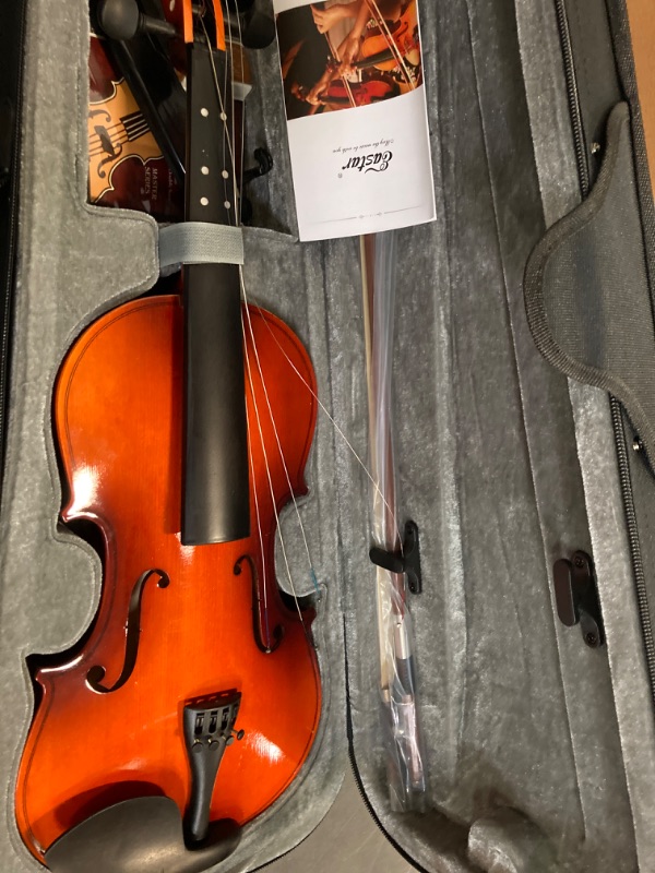 Photo 6 of Eastar Violin 4/4 Full Size for Adults, Violin Set for Beginners with Hard Case, Rosin, Shoulder Rest, Bow, and Extra Strings (Imprinted Finger Guide on Fingerboard), EVA-2- STRINGS MUST BE ASSEMBLED
