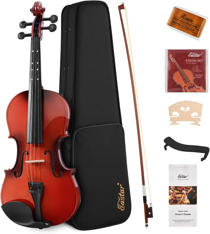 Photo 1 of Eastar Violin 4/4 Full Size for Adults, Violin Set for Beginners with Hard Case, Rosin, Shoulder Rest, Bow, and Extra Strings (Imprinted Finger Guide on Fingerboard), EVA-2- STRINGS MUST BE ASSEMBLED

