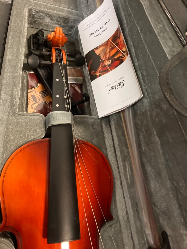Photo 7 of Eastar Violin 4/4 Full Size for Adults, Violin Set for Beginners with Hard Case, Rosin, Shoulder Rest, Bow, and Extra Strings (Imprinted Finger Guide on Fingerboard), EVA-2- STRINGS MUST BE ASSEMBLED
