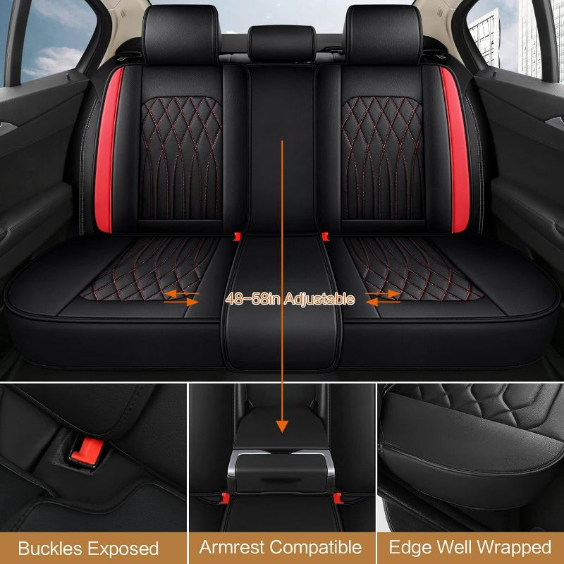 Photo 4 of Pariitadin Leather Car Seat Covers Full Pair, Waterproof Faux Leather Seat Covers for Cars, Non-Slip Car Interior Covers Universal Fit for Most Cars Sedans Trucks SUVs, Black/Red Line
