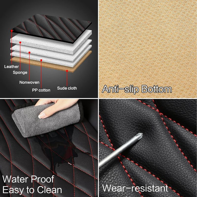 Photo 1 of Pariitadin Leather Car Seat Covers Full Pair, Waterproof Faux Leather Seat Covers for Cars, Non-Slip Car Interior Covers Universal Fit for Most Cars Sedans Trucks SUVs, Black/Red Line

