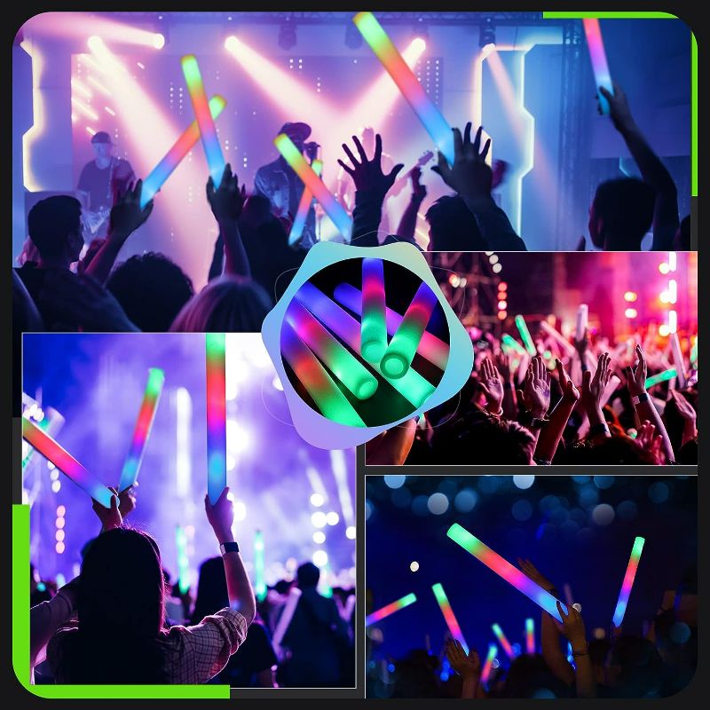 Photo 3 of HONLYNE 100 PCS Foam Glow Sticks with 3 Modes Colorful Flashing, LED Light Stick Gift , Glow in The Dark Party Supplies for Wedding, Raves, Concert, Party, New Year Carnival
