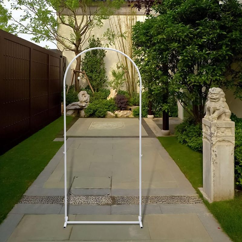 Photo 1 of White Metal Garden Arbor Wedding Arch Backdrop Stand for Parties Ceremony Backdrop Decoration, Flower Arch Frame Backdrop Balloon Arch Stand for.../ BOX HAS BEEN OPENED MAY BE MISSING PARTSS
