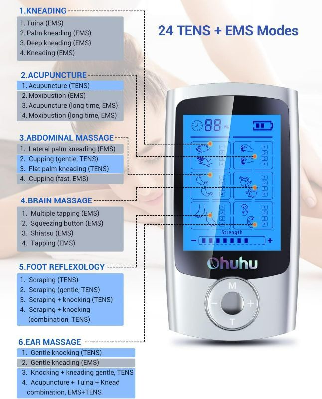 Photo 3 of iPULSE-  Tens Unit Muscle Stimulator: 24 Modes Rechargeable Tens Stimulator Machine - 16 Pads Electric EMS Unit Massager Acupoint Map Included for Back...
