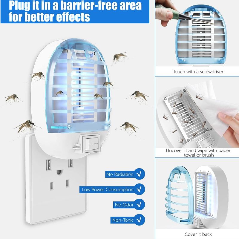 Photo 3 of Bug Zapper Indoor, Fly Trap for Indoors, Electronic Mosquitoes Killer Mosquito Zapper with Blue Lights for Living Room, Home, Kitchen, Bedroom, Baby Room, Office(2 Packs)
