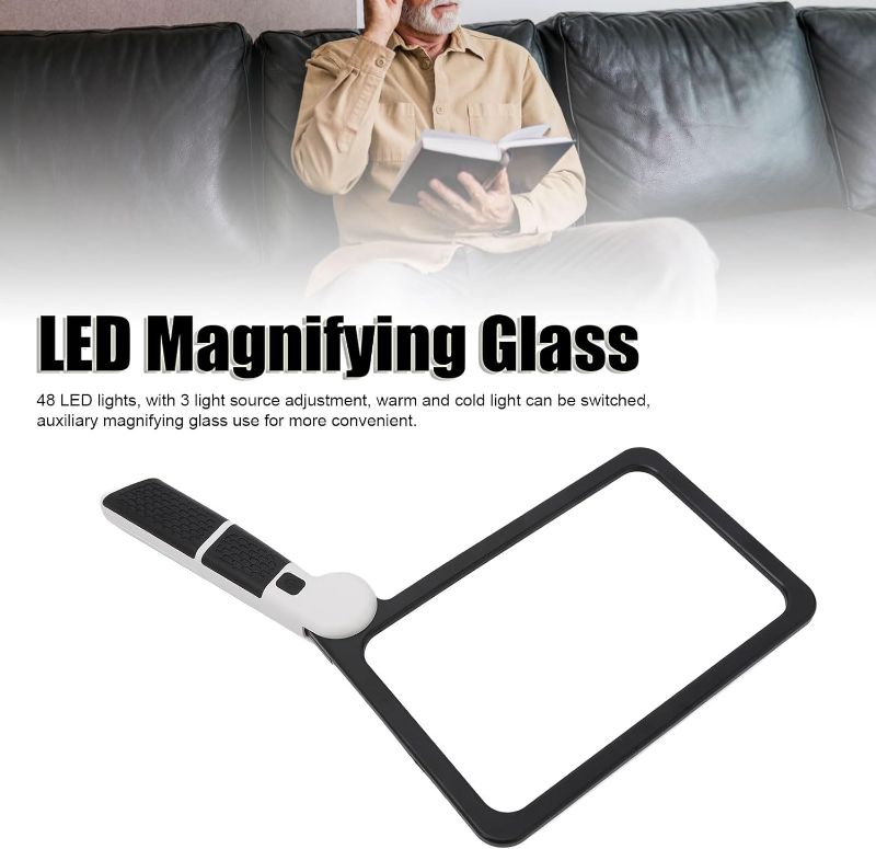 Photo 3 of Magnifying Glass with Light, Folding Handheld 5X Magnification Large Rectangle Lighted Magnifier with Dimmable LED for Seniors Reading Newspaper, Book, Lighted Low Visions
