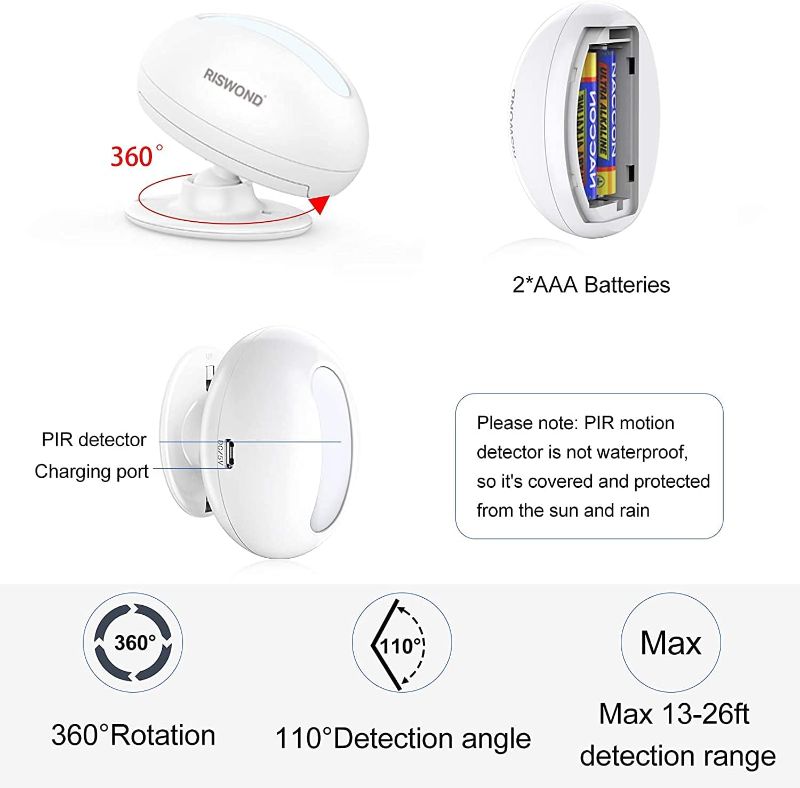 Photo 3 of Wireless Motion Sensor Door Chime: Business Entry Doorbell Indoor Motion Detector Buzzer (500Ft Range, 32 Tunes, 5 Level Volume) Store Entrance Alert Bell Bed Alarm for Elderly Dementia Patients
