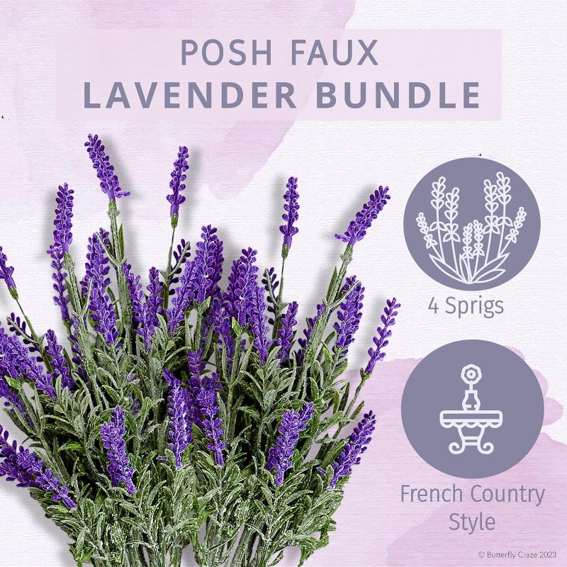 Photo 1 of Butterfly Craze Lifelike Artificial Lavender Plants - 4-Piece Bundle, Perfect for Crafting, Home Decor, and Weddings, Pair with Fake/Dried Flowers Like Purple Roses, Nearly Natural Faux Silk Flowers
