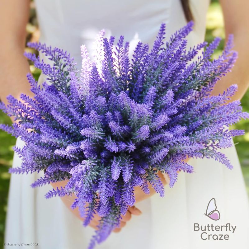 Photo 2 of Butterfly Craze Lifelike Artificial Lavender Plants - 4-Piece Bundle, Perfect for Crafting, Home Decor, and Weddings, Pair with Fake/Dried Flowers Like Purple Roses, Nearly Natural Faux Silk Flowers
