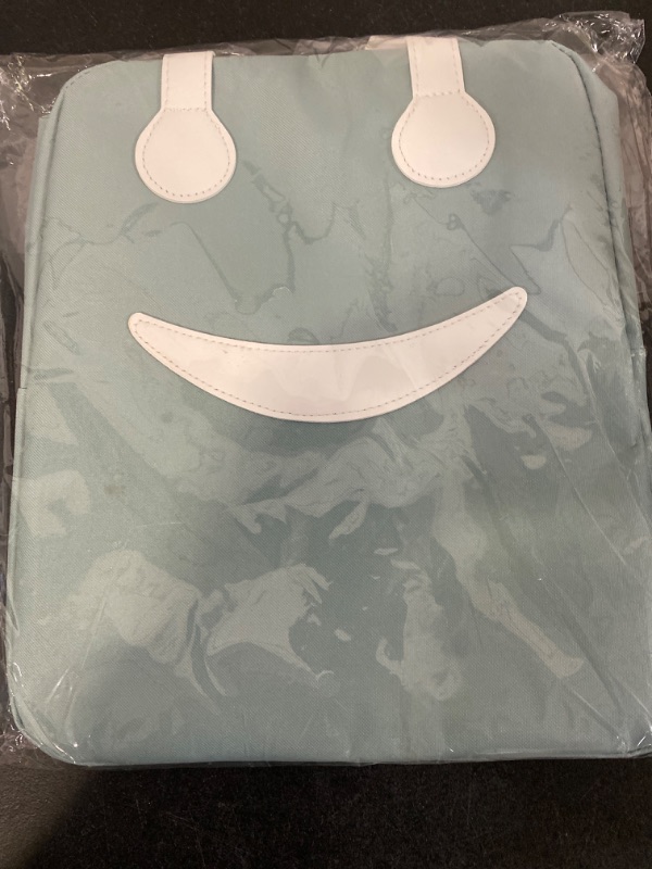 Photo 1 of SineGux Cute Lunch Bag, Funny Smiley Reusable Lunch Tote Bag with PU Leather Handles, Insulated Lunch Box Organizer Lunch Containers for Women Men Work...(TURQOISE-GREEN)
