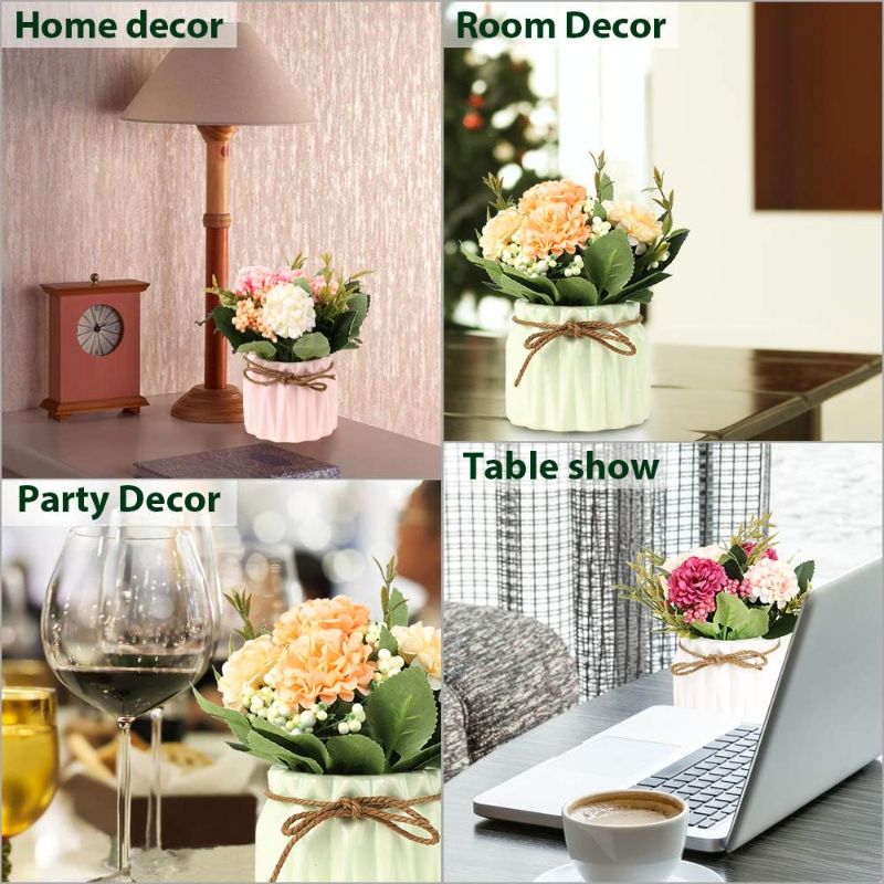 Photo 2 of SUPNIU Artificial Hydrangea Bouquet with Small Ceramic Vase Fake Silk Variety Flower Balls Flowers Decoration for Table Home Party Office Wedding (White)
