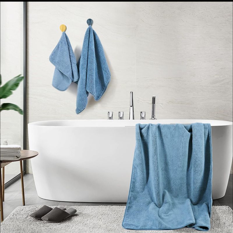 Photo 2 of COMFORTLAB-  Oversize, 60 x 30 in., Quick Dry Lint Free Microfiber Bath Towel Set, 6 Piece (Blue)
