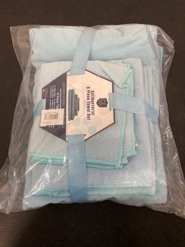 Photo 3 of COMFORTLAB-  Oversize, 60 x 30 in., Quick Dry Lint Free Microfiber Bath Towel Set, 6 Piece (Blue)
