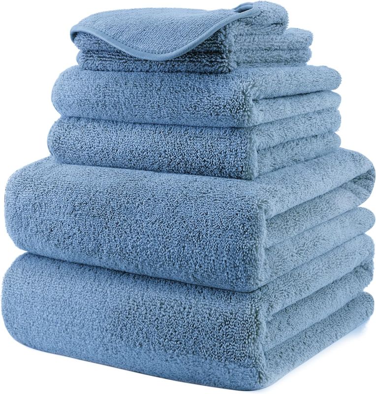 Photo 1 of COMFORTLAB-  Oversize, 60 x 30 in., Quick Dry Lint Free Microfiber Bath Towel Set, 6 Piece (Blue)
